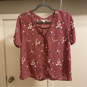 Pink floral button down- Pink Rose